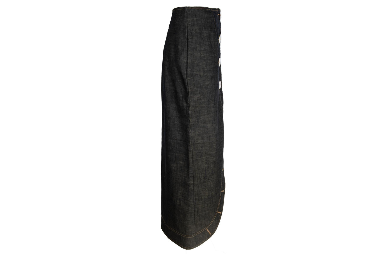 Vintage French designer oversized button front asymmetrical denim skirt - Made in France