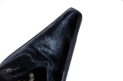 Vintage black calf hair Italian boots with floral motif and sleek high heel