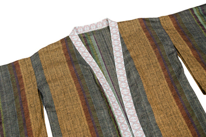 Vintage handwoven linen striped wide sleeves kimono inspired jacket - Made in Italy