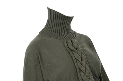 F/W 2001 Amaya Arzuaga olive green knit top with fitted waist and puff sleeves