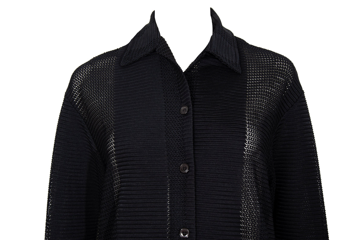 90s French brand permanent pleats sheer panels avant garde button-up shirt - Made in France