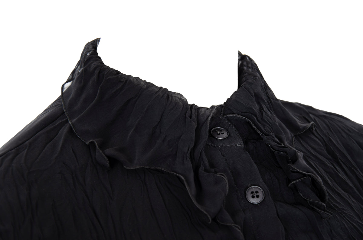 Vintage black sheer permanent pleats crinkled black blouse - Made in France