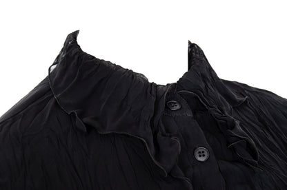 Vintage black sheer permanent pleats crinkled black blouse - Made in France
