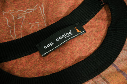 2000s Cop Copine abstract handwriting print top with mismatched long sleeves - Made in France