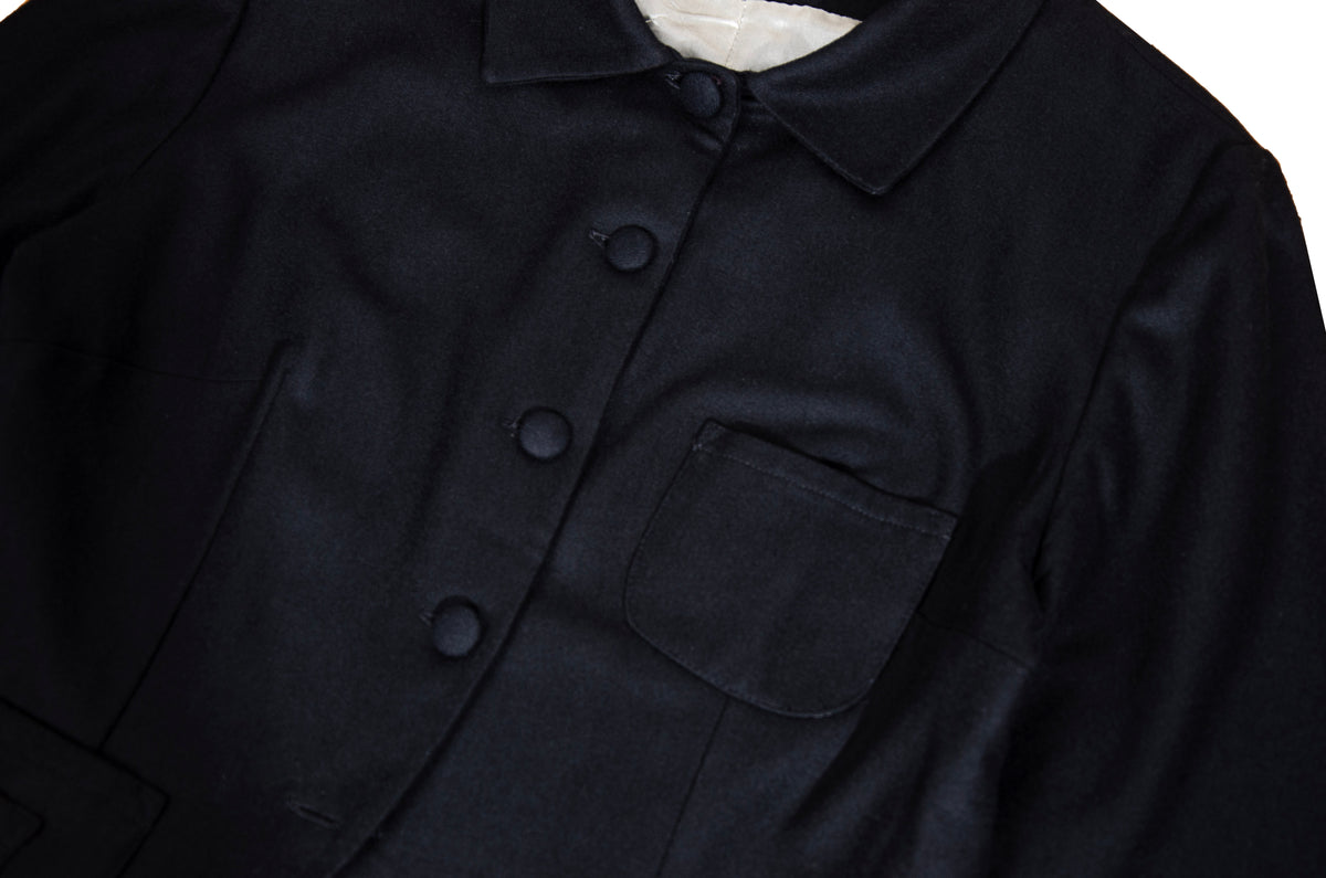 Vintage 100% wool black tailored avant garde jacket with multi buttons front closure