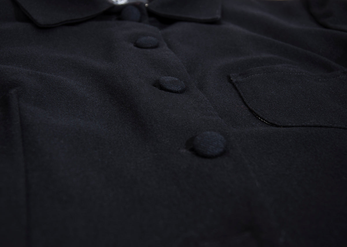 Vintage 100% wool black tailored avant garde jacket with multi buttons front closure