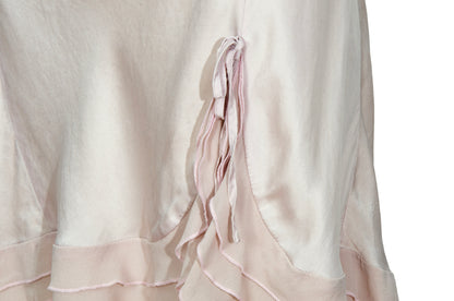 Vintage 100% silk pale blush pink open back ruffle hem spaghetti straps slip dress