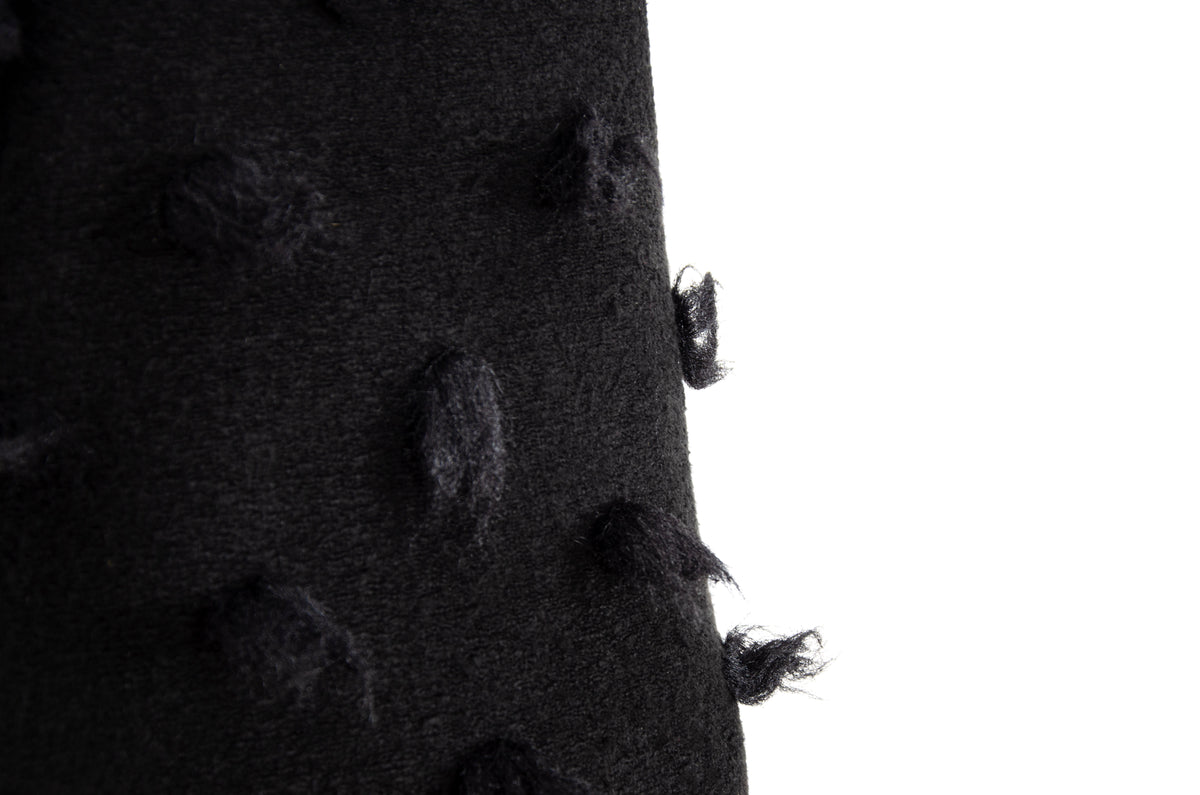 Rare Biche de Bere black boiled wool dress with 3D tufted wool pompom details