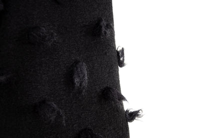 Rare Biche de Bere black boiled wool dress with 3D tufted wool pompom details