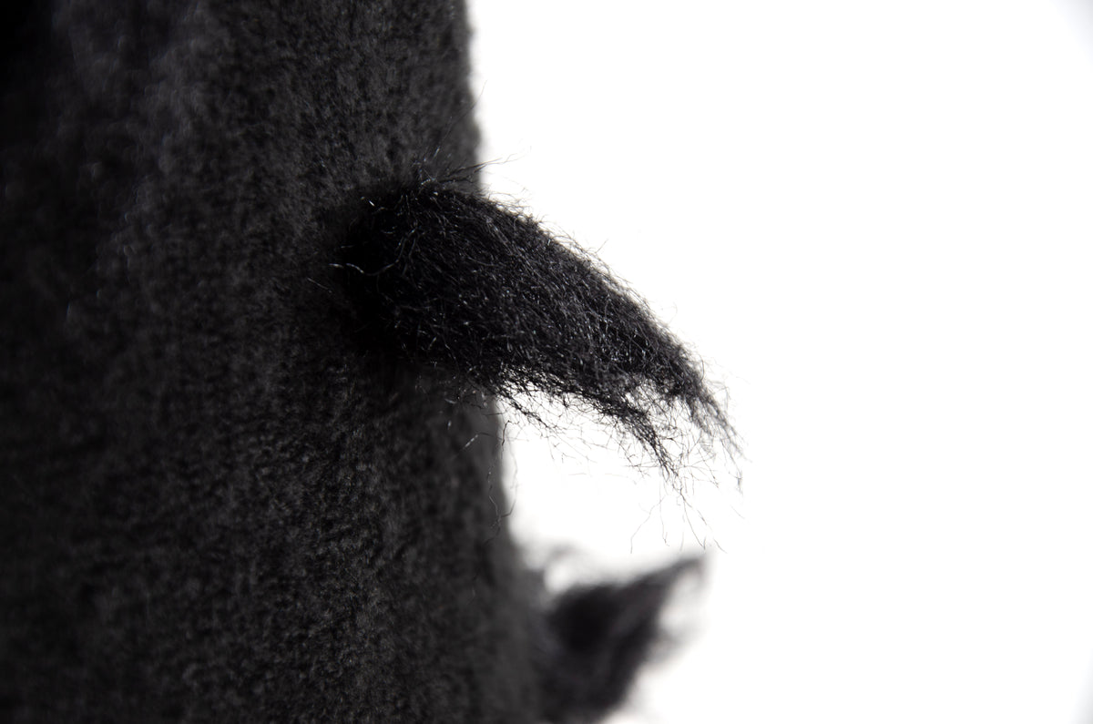 Rare Biche de Bere black boiled wool dress with 3D tufted wool pompom details