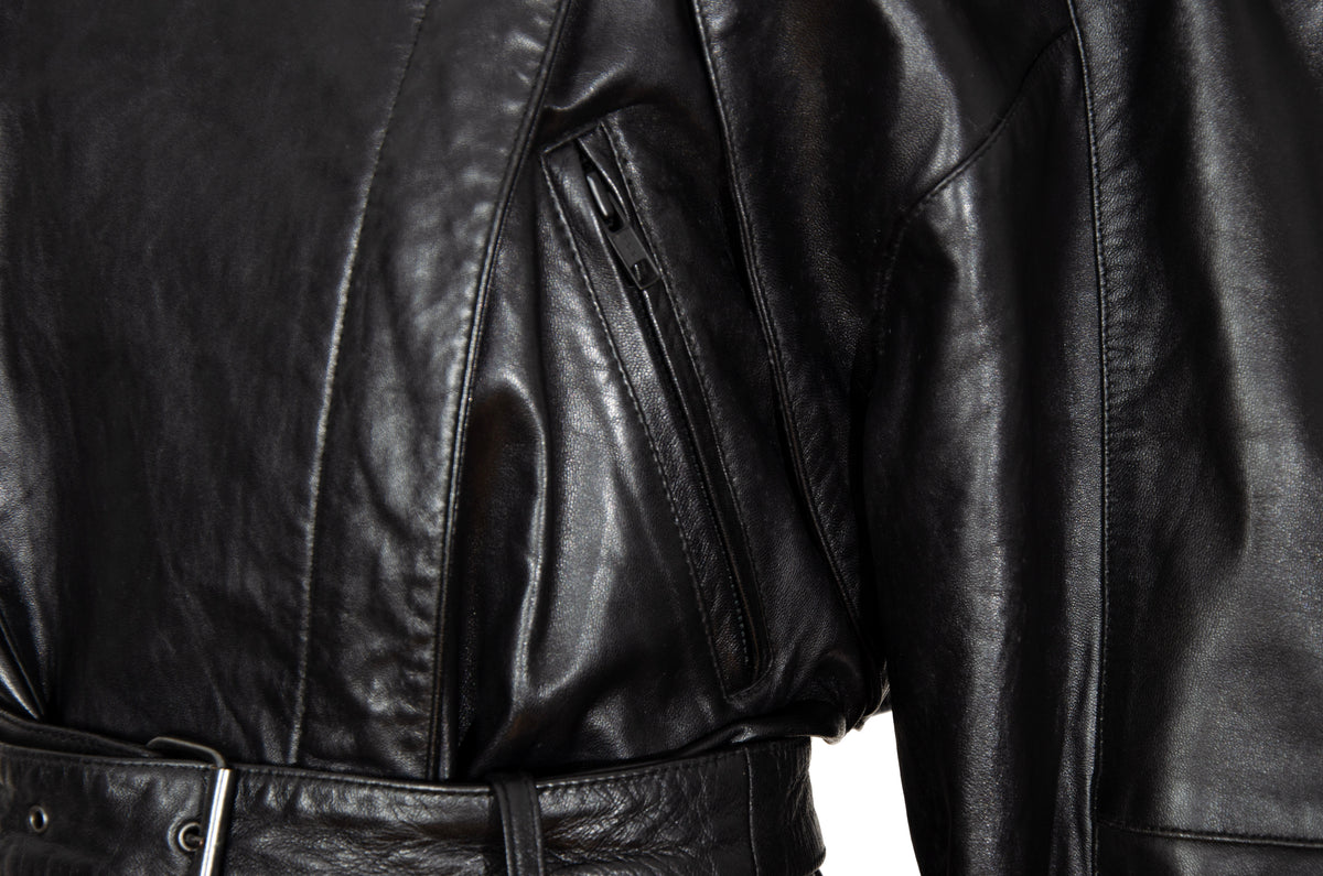 80s Michael Hoban for North Beach Leather black cinched waist biker jacket