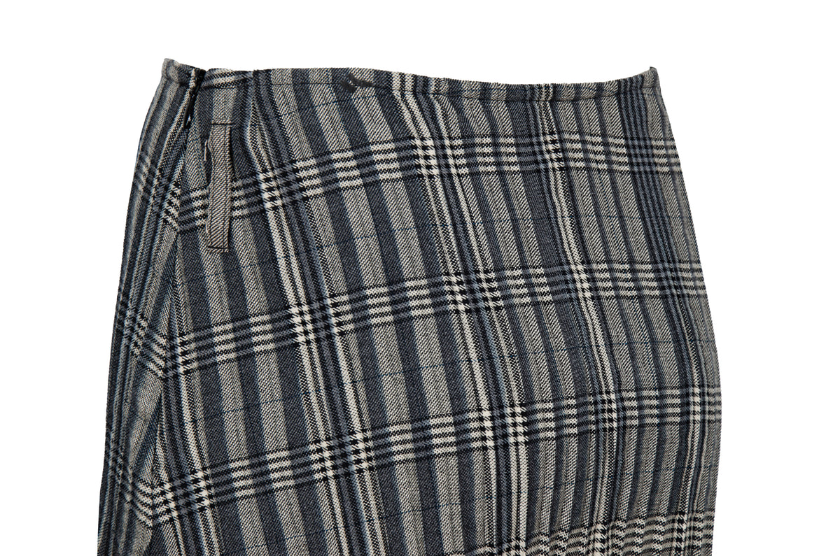 2000s permanent pleats plaid deconstructed avant garde skirt - Vintage French brand - Made in France