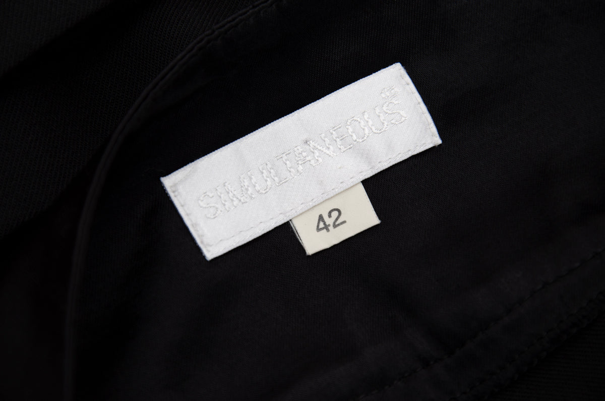 F/W 2001 Simultaneous black mini wrap skirt with pleated satin cummerbund waistband