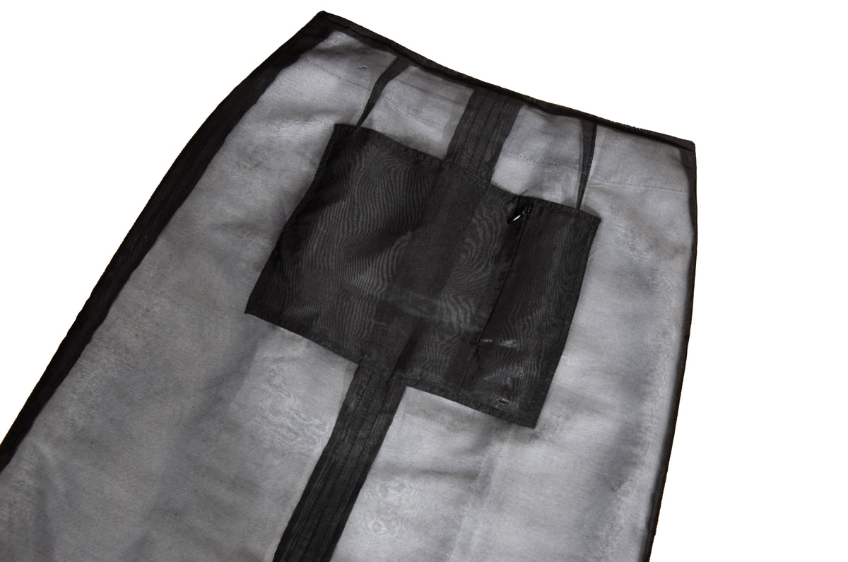 F/W 2000 Amaya Arzuaga linen blenc sheer cargo pocket skirt - Made in Spain