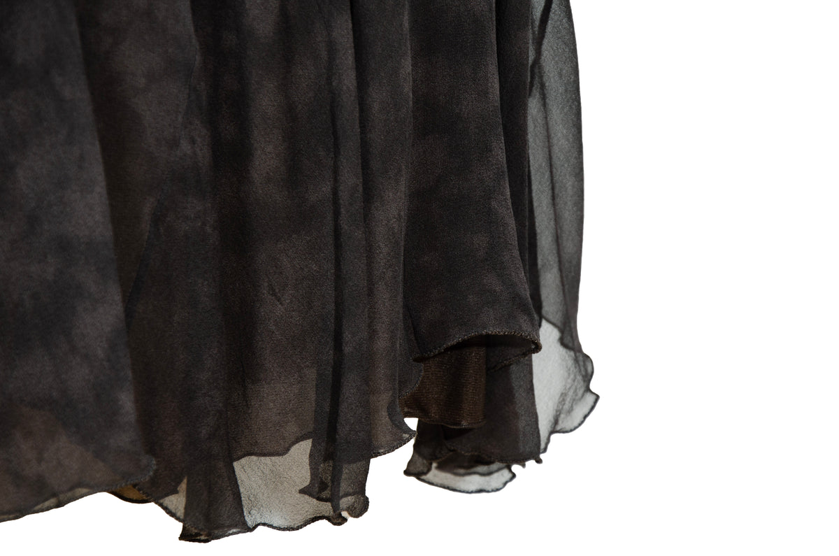 90s Italian brand 100% silk brown watercolor midi skirt - Made in Italy