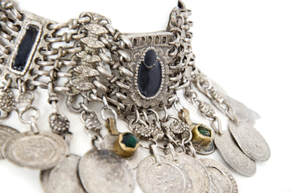 Vintage Kuchi tribal bib choker necklace with coin pendants - Vintage ethnic jewelry
