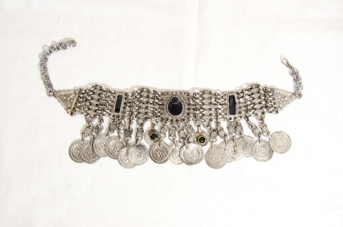 Vintage Kuchi tribal bib choker necklace with coin pendants - Vintage ethnic jewelry