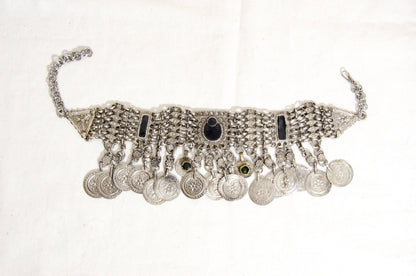 Vintage Kuchi tribal bib choker necklace with coin pendants - Vintage ethnic jewelry