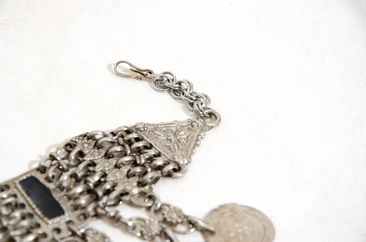 Vintage Kuchi tribal bib choker necklace with coin pendants - Vintage ethnic jewelry