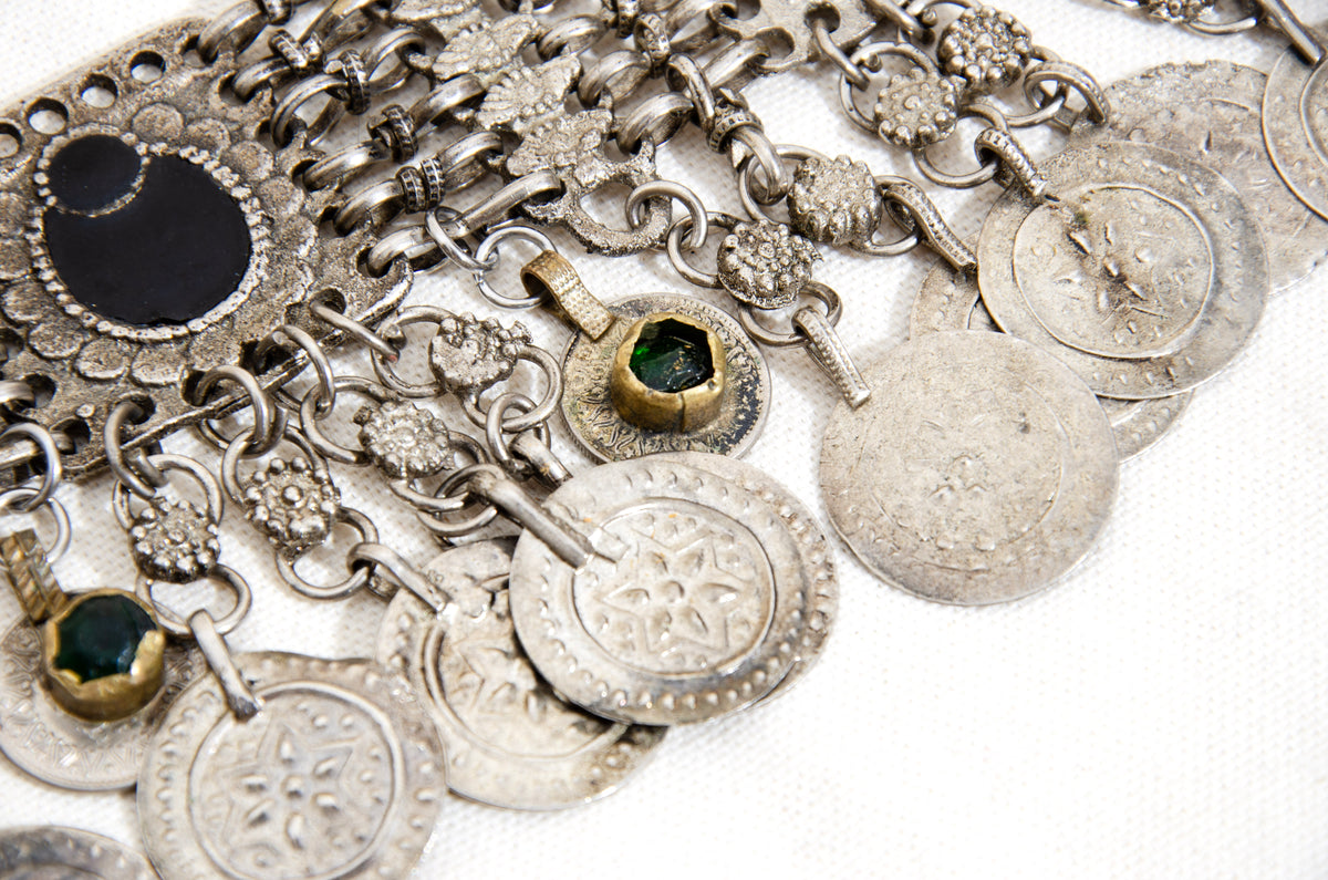Vintage Kuchi tribal bib choker necklace with coin pendants - Vintage ethnic jewelry