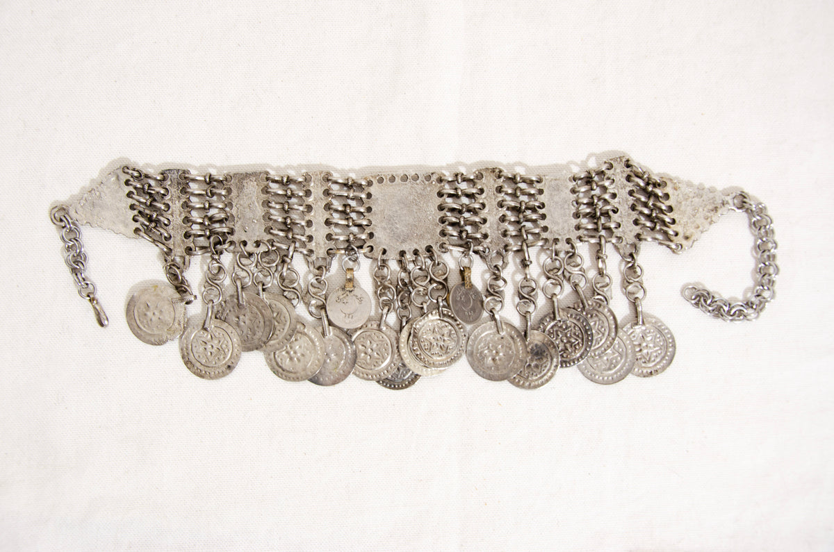 Vintage Kuchi tribal bib choker necklace with coin pendants - Vintage ethnic jewelry