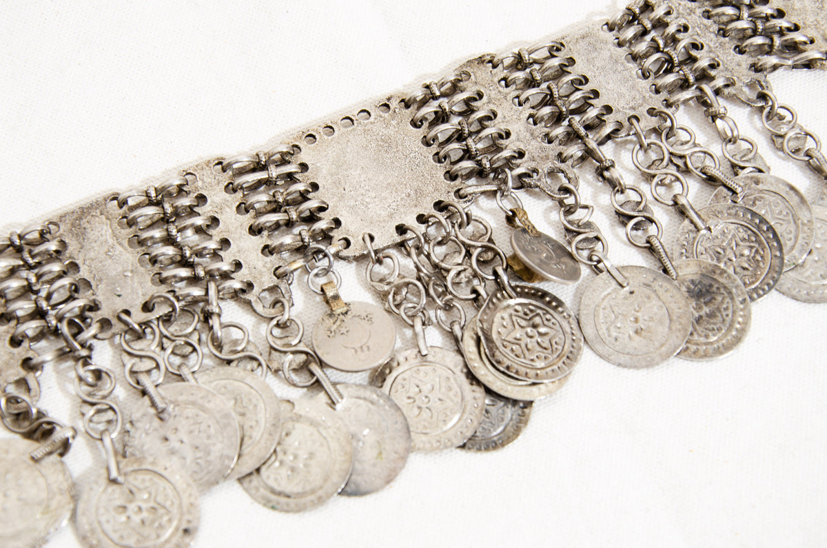 Vintage Kuchi tribal bib choker necklace with coin pendants - Vintage ethnic jewelry