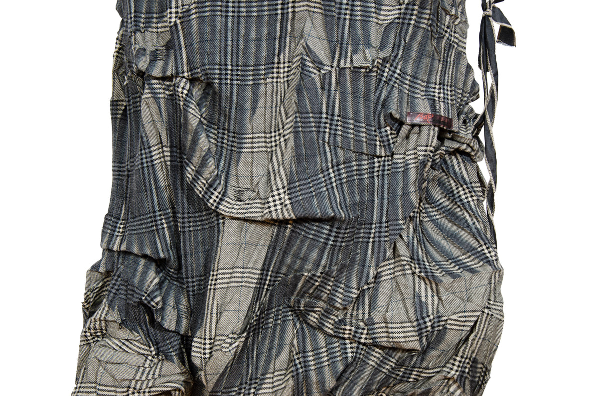 2000s permanent pleats plaid deconstructed avant garde skirt - Vintage French brand - Made in France