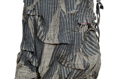 2000s permanent pleats plaid deconstructed avant garde skirt - Vintage French brand - Made in France