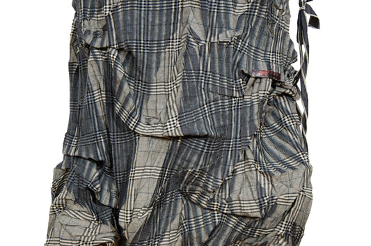 2000s permanent pleats plaid deconstructed avant garde skirt - Vintage French brand - Made in France