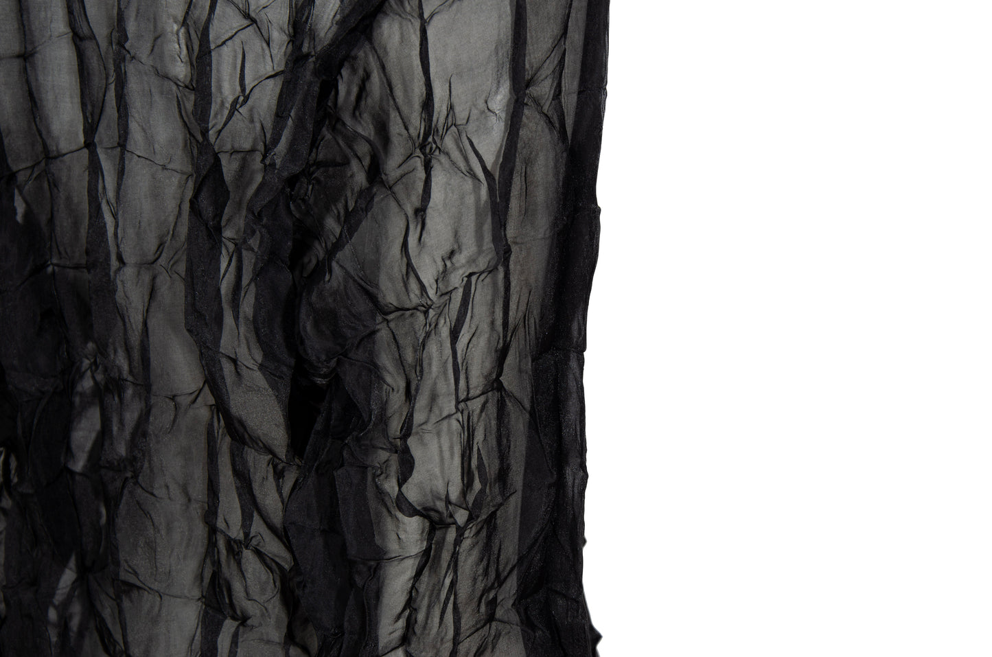 80s French designer permanent pleats sheer black open front blouse