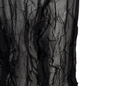 80s French designer permanent pleats sheer black open front blouse