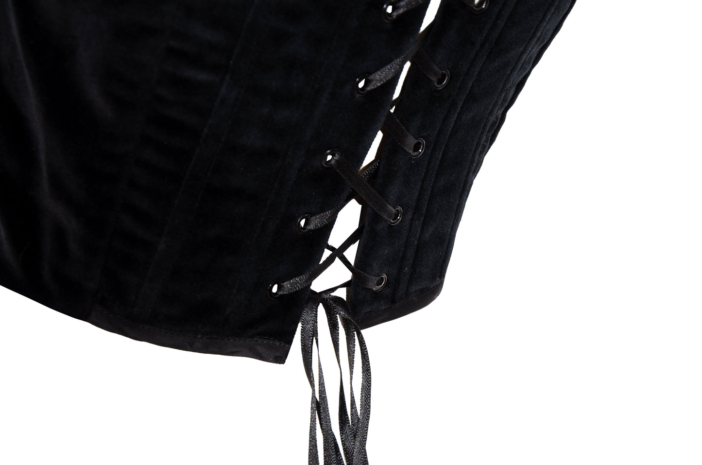 1990s Nicole Cadine black velvet corset with crystal beads and lace-up back