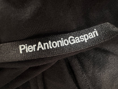 Vintage PierAntonioGaspari minimal black maxi dress with dramatic low back and asymmetrical sleeves