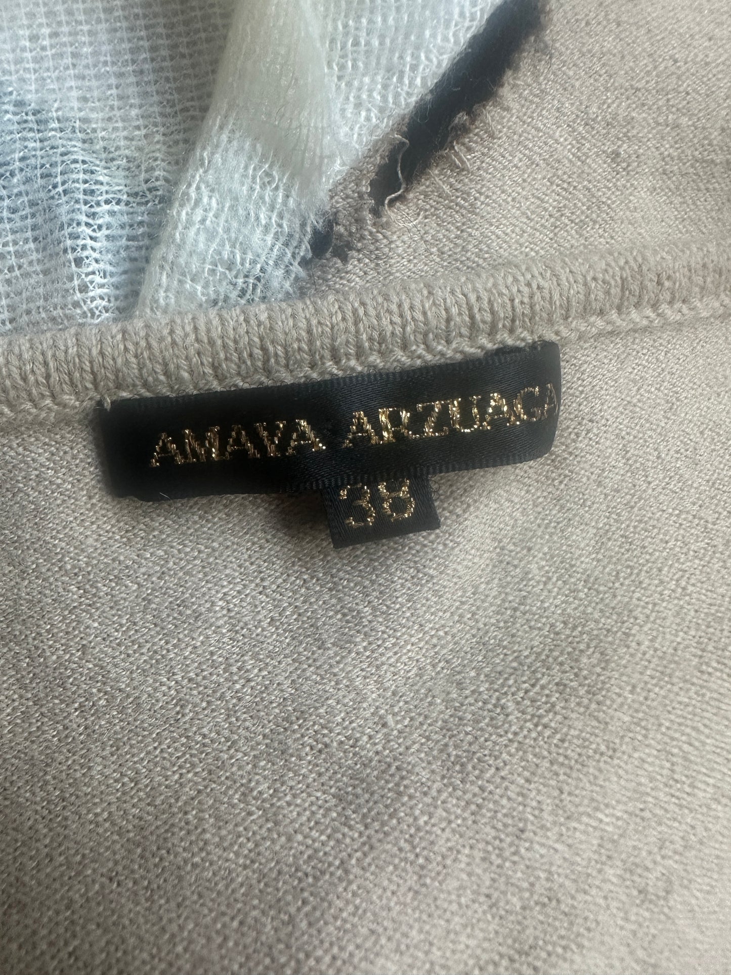 Vintage Amaya Arzuaga wool blend knit deconstructed top with woven ribbon appliqué