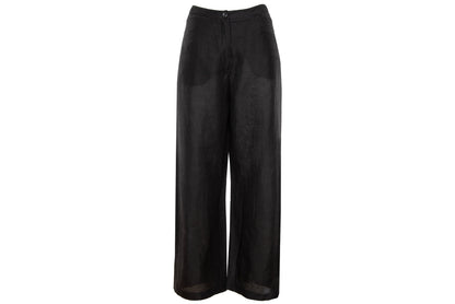 Vintage minimalist black linen long shirt jacket & pants two piece set