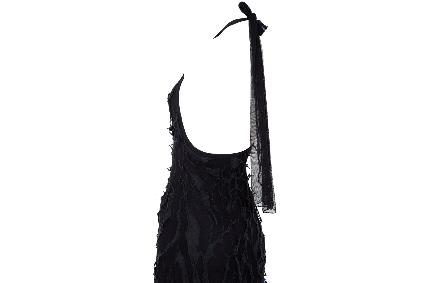 Vintage Italian designer abstract frayed cotton and mesh halter neck maxi dress