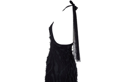 Vintage Italian designer abstract frayed cotton and mesh halter neck maxi dress