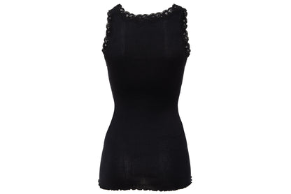 90s silk and cotton plunging neckline lace trim sleeveless top
