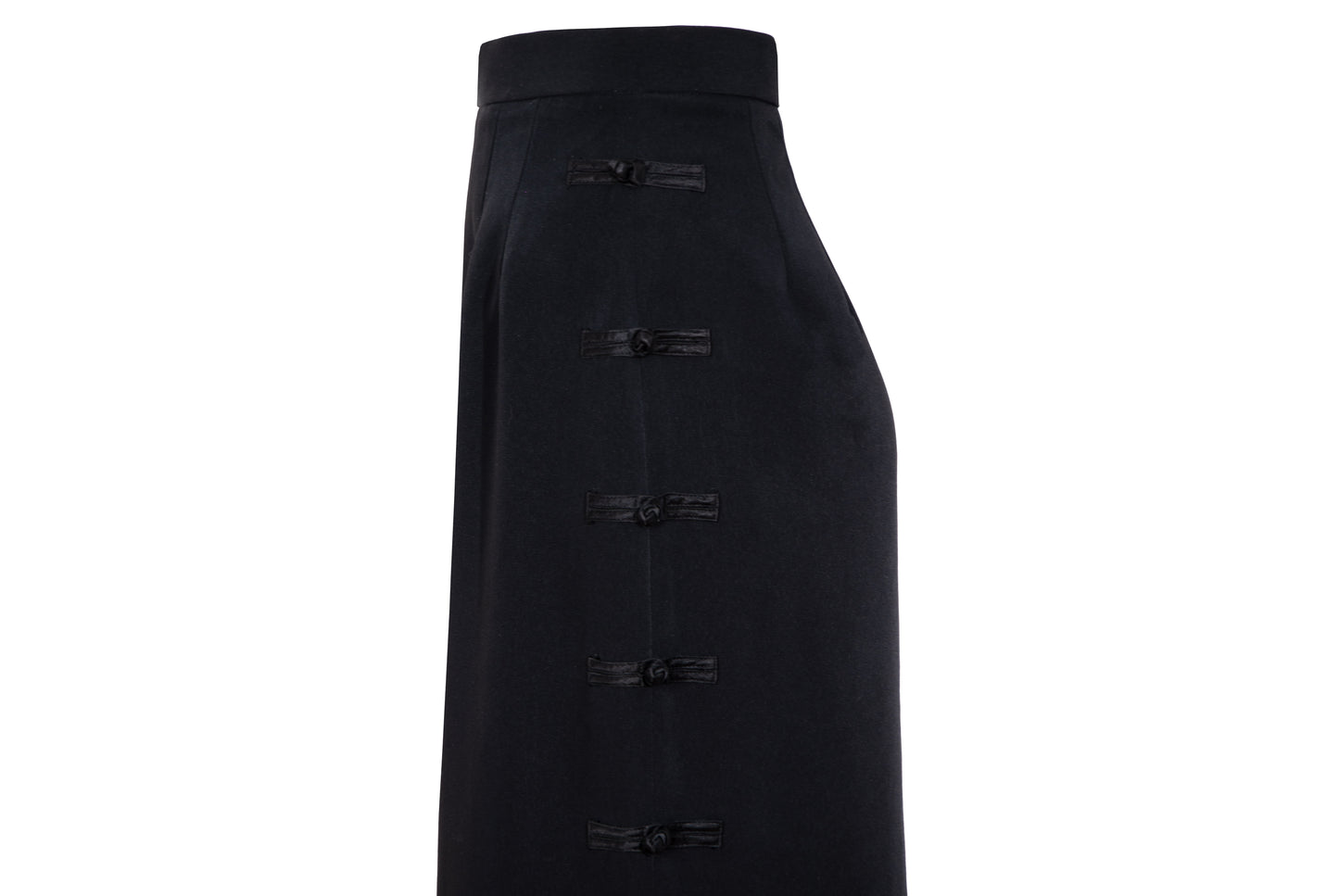 90s French brand silk blend brandebourg closure black maxi skirt