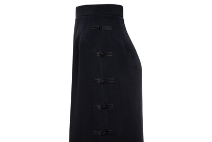 90s French brand silk blend brandebourg closure black maxi skirt