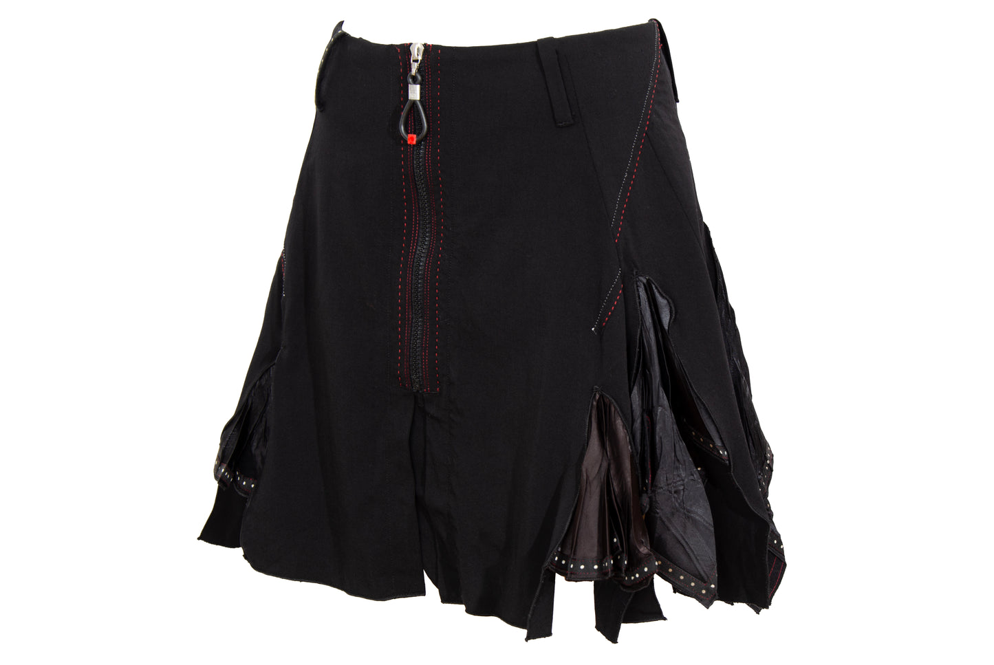 2000s Marithé + François Girbaud asymmetrical pleats zip front black skirt