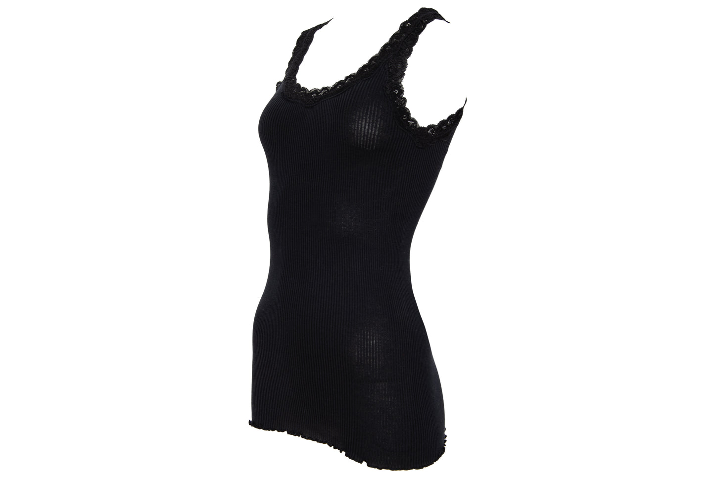 90s silk and cotton plunging neckline lace trim sleeveless top