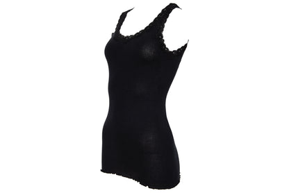 90s silk and cotton plunging neckline lace trim sleeveless top
