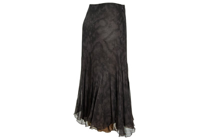 90s Italian brand 100% silk brown watercolor midi skirt - Made in Italy