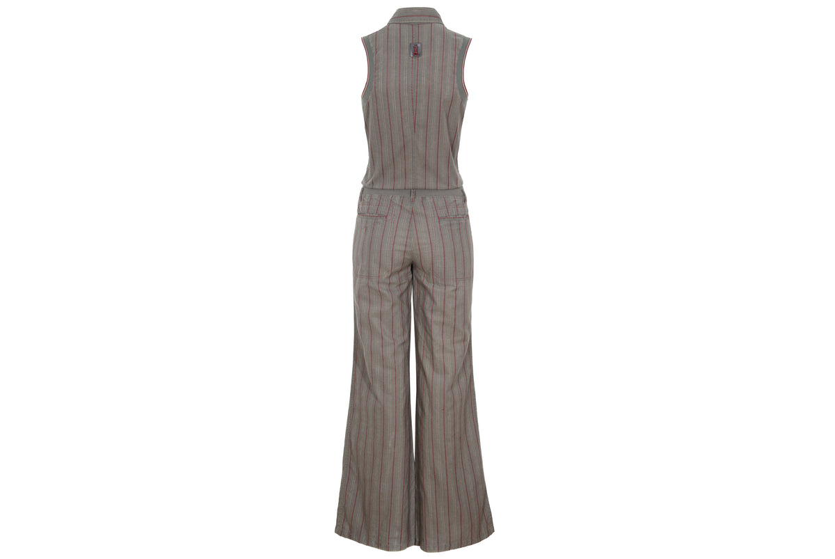 2000s Cop Copine sleeveless flared legs exposed zip utility jumpsuit