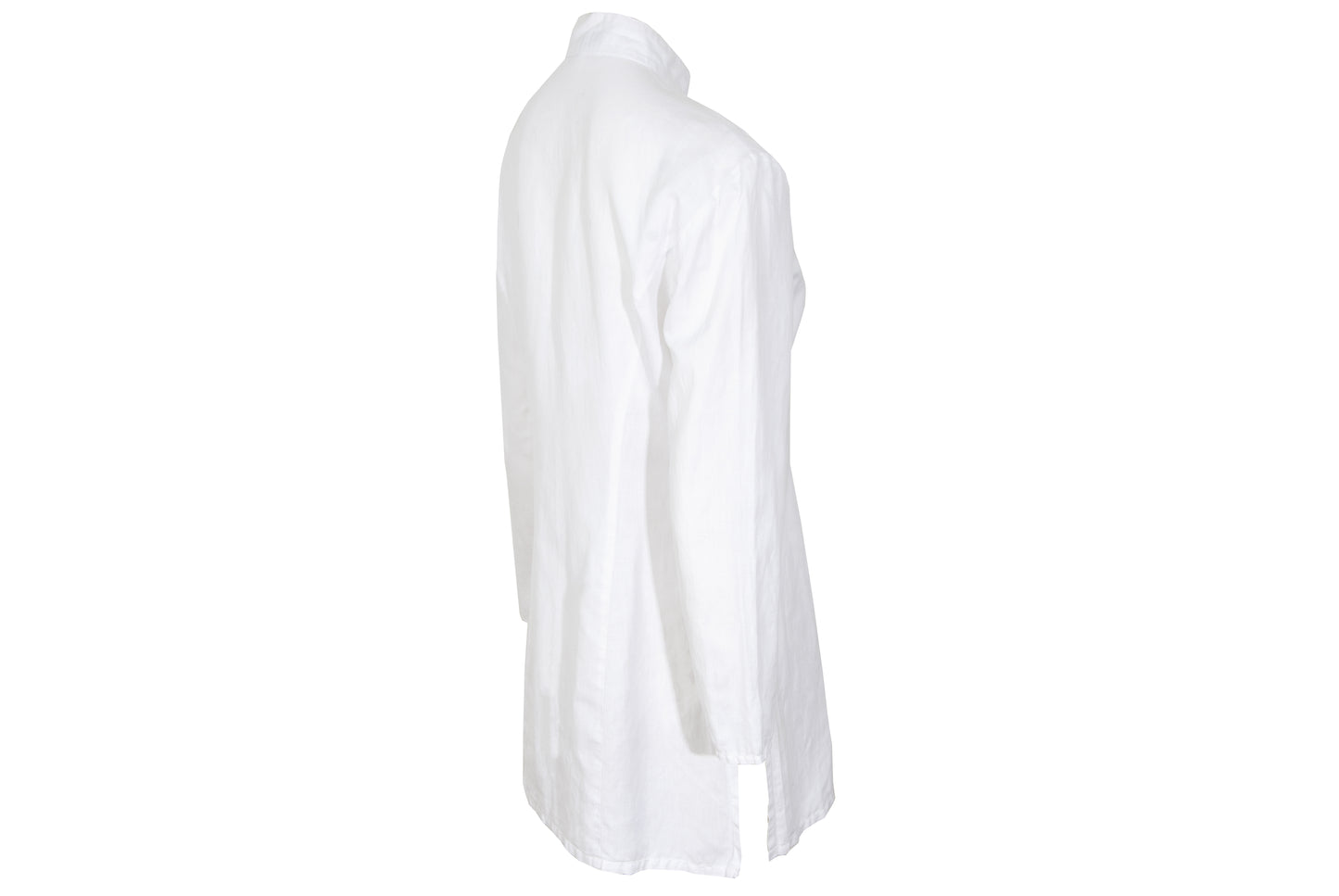 90s minimalist white cotton shirt with multi-button closure and stand collar