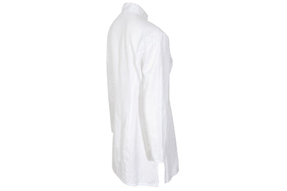 90s minimalist white cotton shirt with multi-button closure and stand collar
