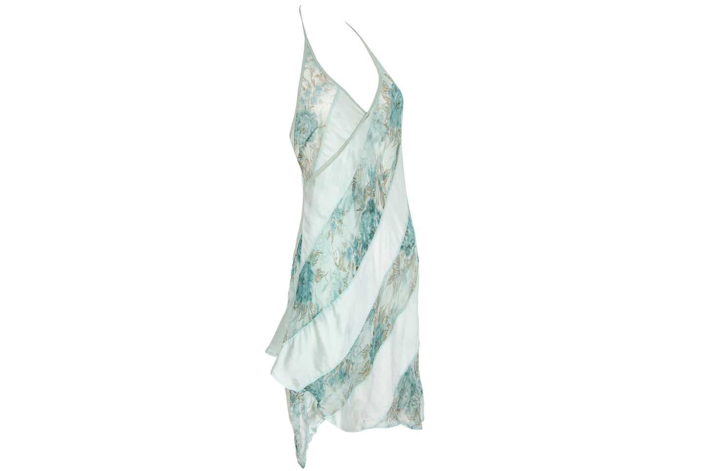 90s Kaat Tilley 100% silk watercolor floral print draped asymmetrical hem dress