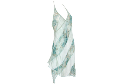 90s Kaat Tilley 100% silk watercolor floral print draped asymmetrical hem dress