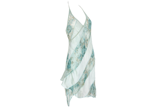 90s Kaat Tilley 100% silk watercolor floral print draped asymmetrical hem dress